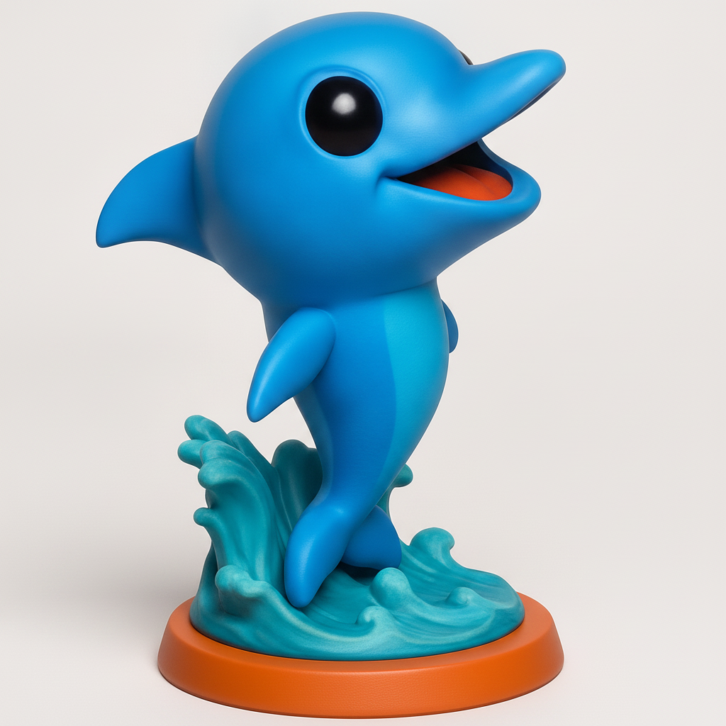 face to 3d model ai-3D portrait printing from photo_Happy Blue Dolphin Waves Figurine