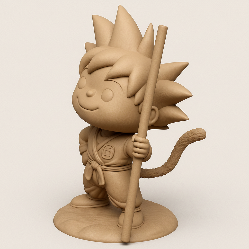 face to 3d model ai-3D portrait printing from photo_Chibi Goku Figurine with Power Pole