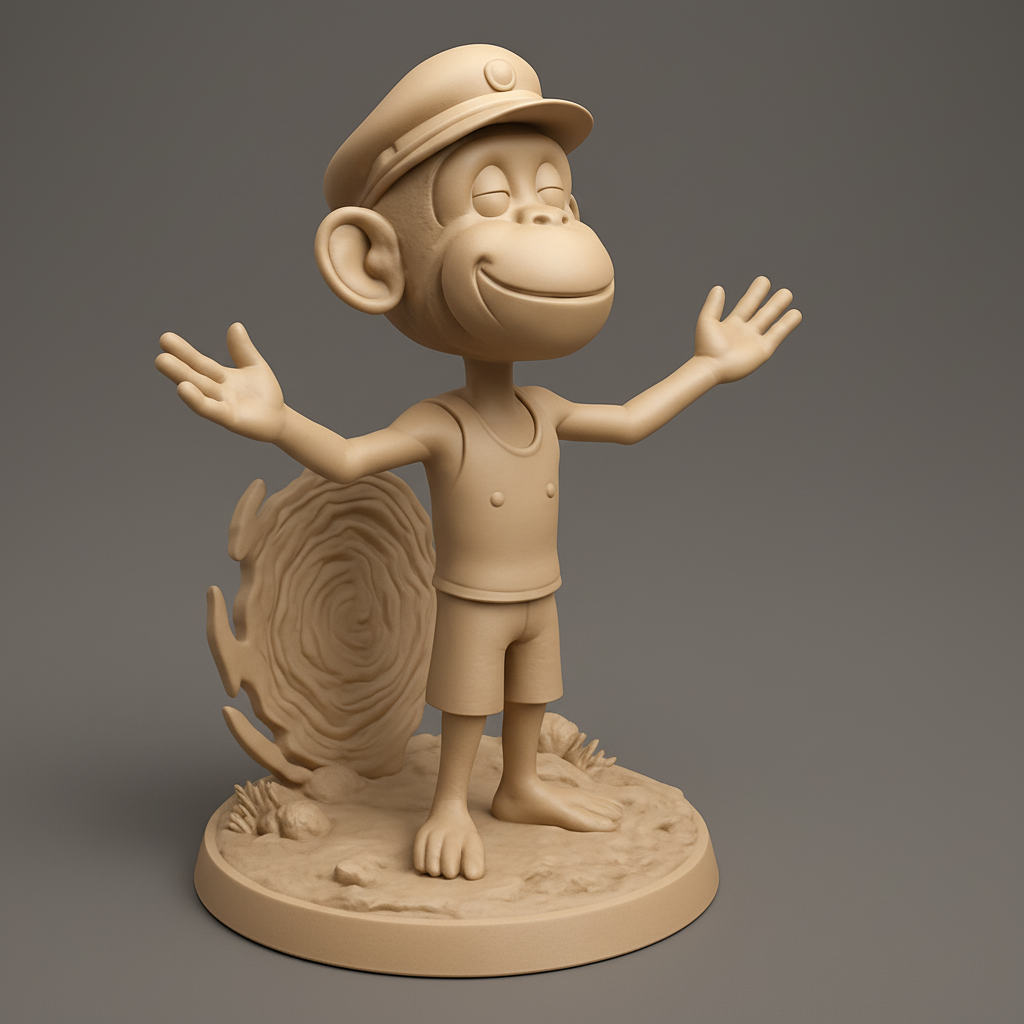 silhouette 3d printer maker-3d portrait printing_Joyful Chimp Buddy Statue - Welcoming Smile Collectible