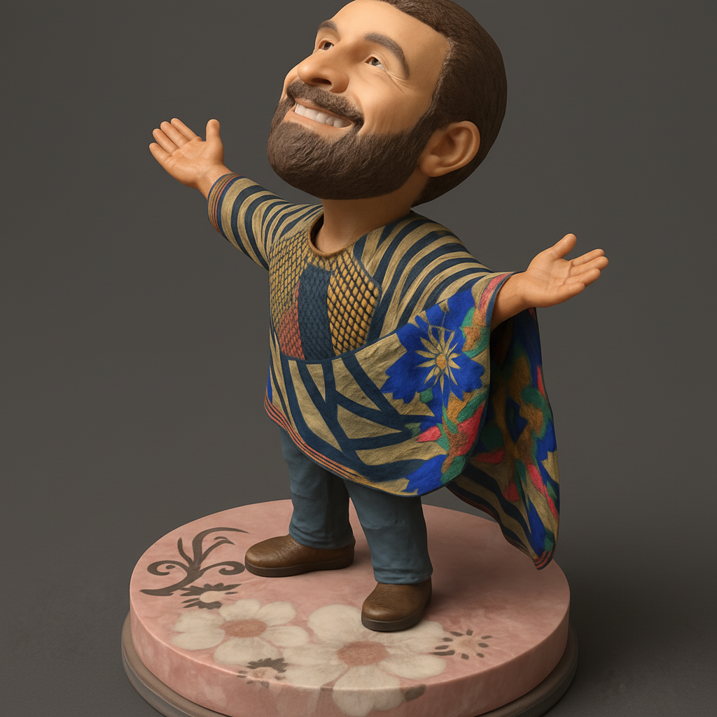face to 3d model ai-3D portrait printing from photo_Uplifting Joyful Man Figurine: Spread Positivity!