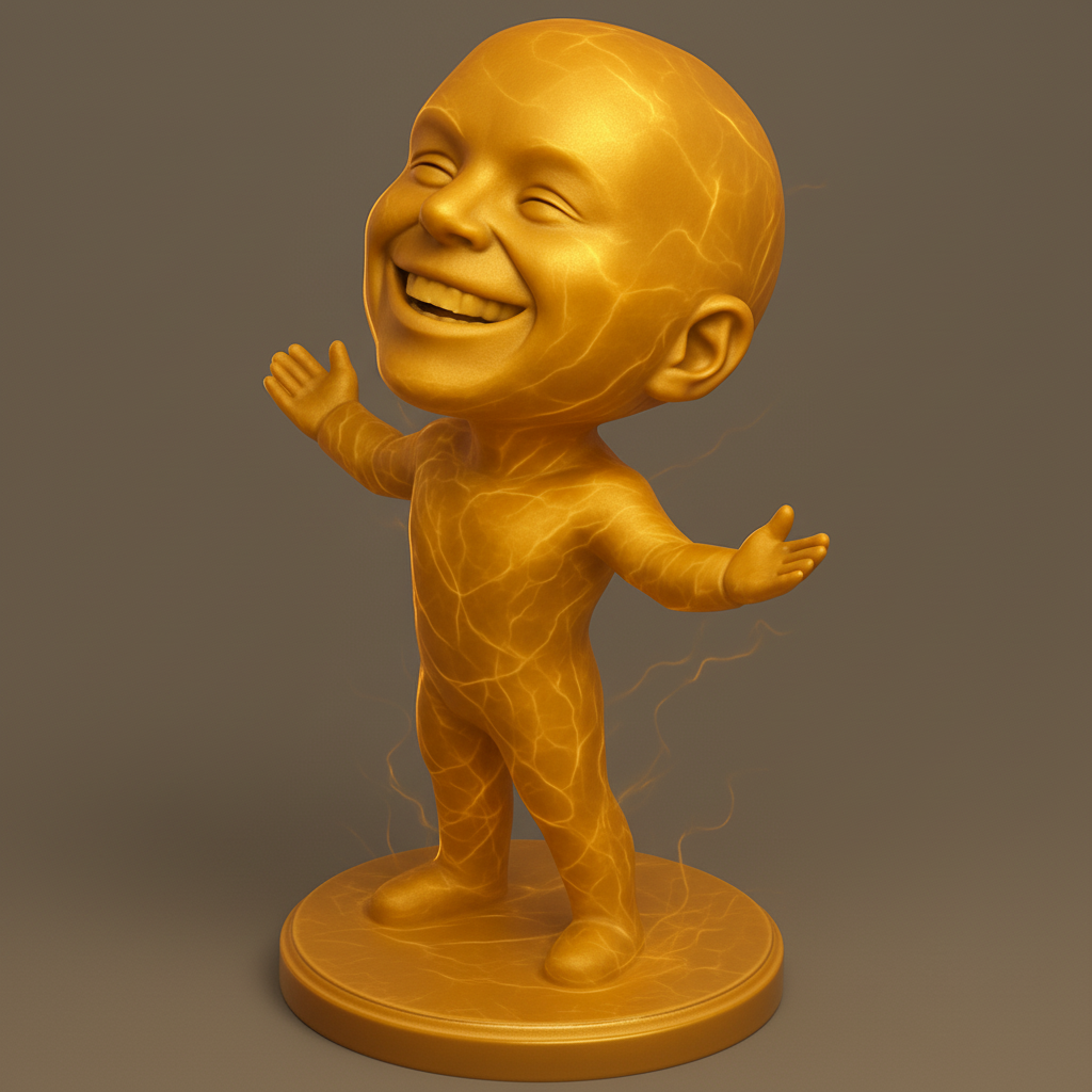 silhouette 3d printer maker-3d portrait printing_Golden Radiant Joy Statue: Embrace Positive Energy!