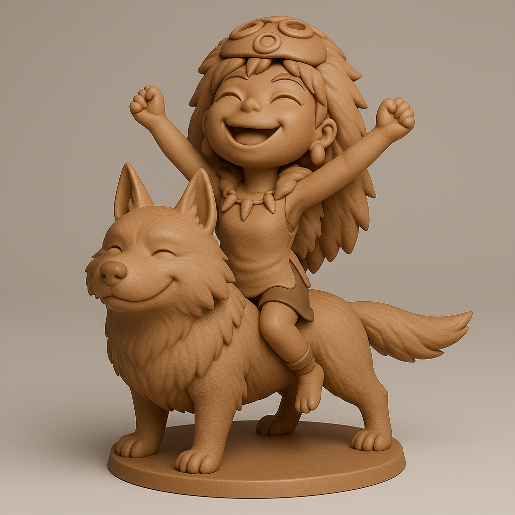 silhouette 3d printer maker-3d portrait printing_Joyful Hero with Loyal Wolf Companion