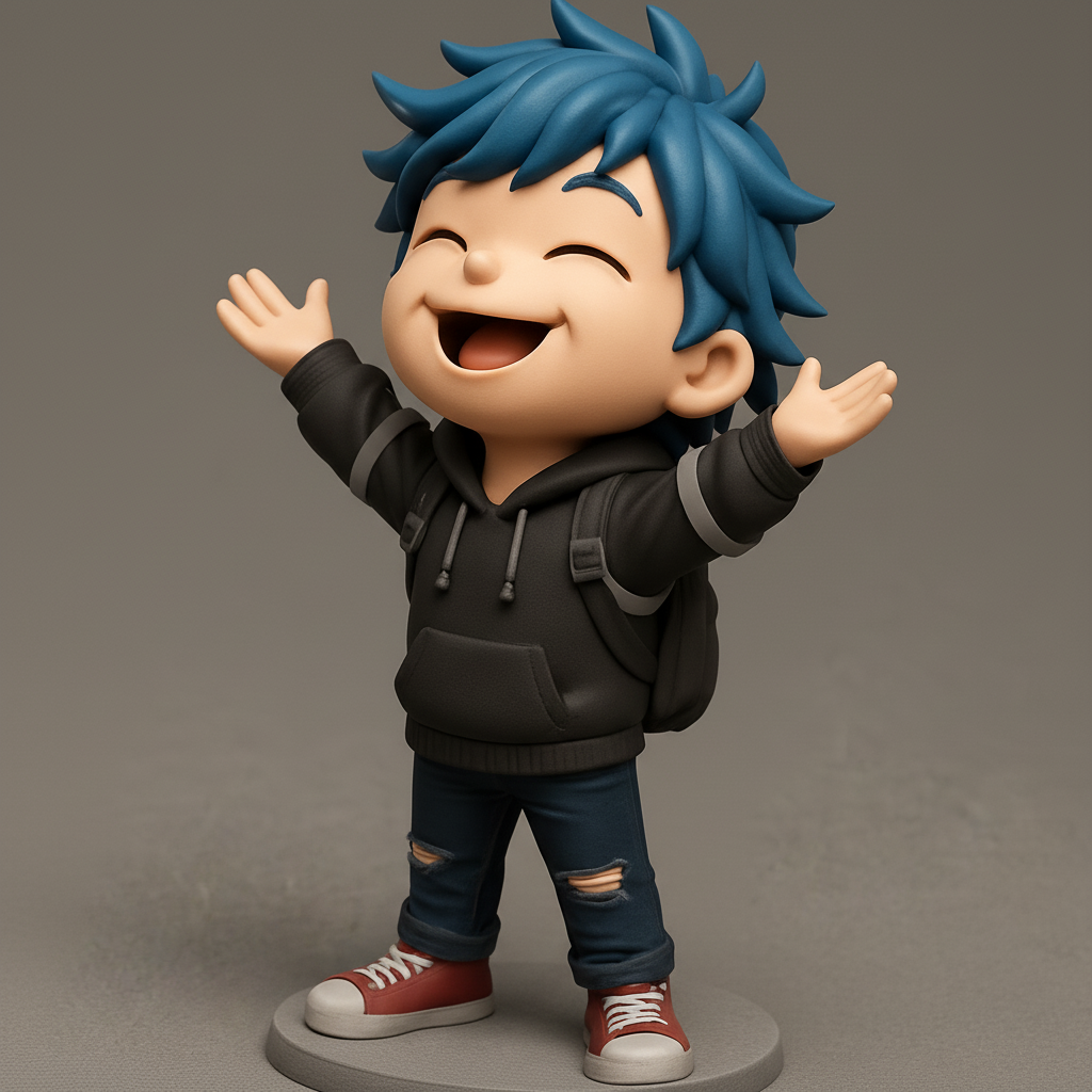 face anatomy 3d model-create 3d face model from photo_Joyful Blue-Haired Kid Figure - Embrace Happiness