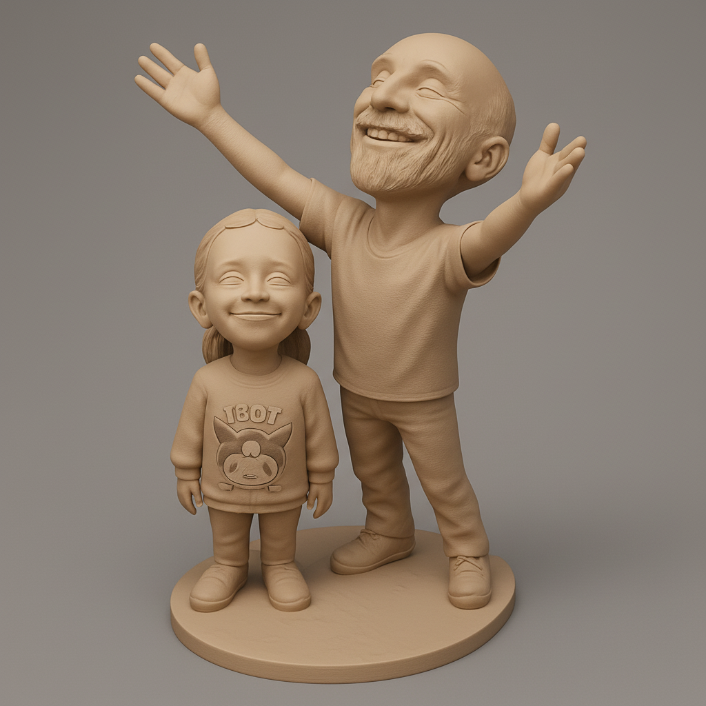 face anatomy 3d model-create 3d face model from photo_Pure Joy: Dad & Daughter Bobble-Style Statue