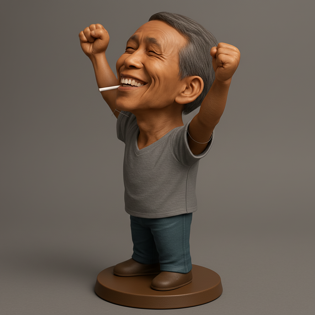 silhouette 3d printer maker-3d portrait printing_Triumphant Elder Bobblehead: Celebrate Joy & Victory!