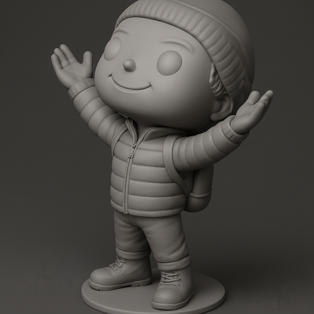face anatomy 3d model-create 3d face model from photo_Cheerful Winter Kid Figurine: Embrace the Adventure!