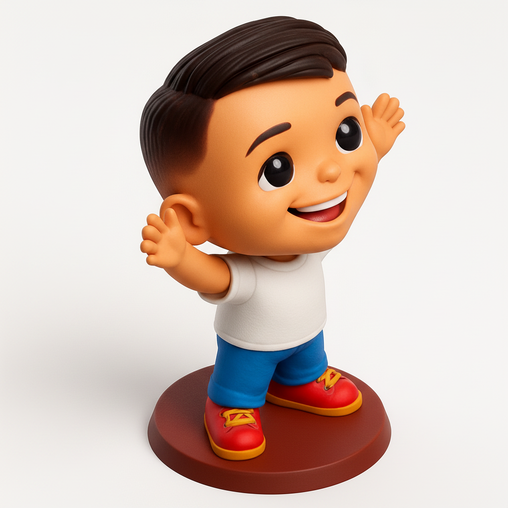 face to 3d model ai-3D portrait printing from photo_Happy Waving Boy Character - Bring Joy to Your Desk!
