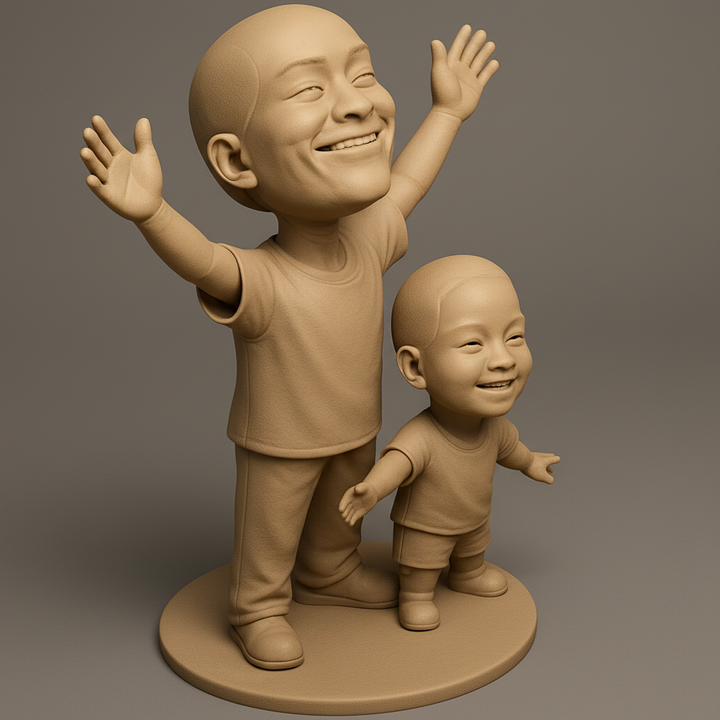 silhouette 3d printer maker-3d portrait printing_Joyful Embrace Bobblehead: Big & Little Buddies