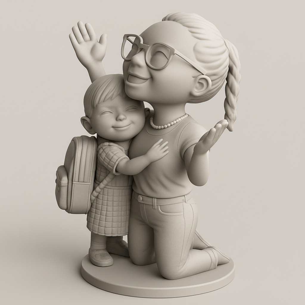 face to 3d model ai-3D portrait printing from photo_Embrace of Love: Mother & Child Figurine