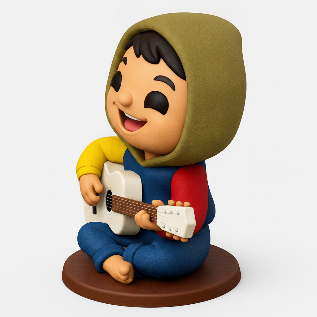 face to 3d model ai-3D portrait printing from photo_Melodic Joy: Smiling Guitarist Figurine 3D Print