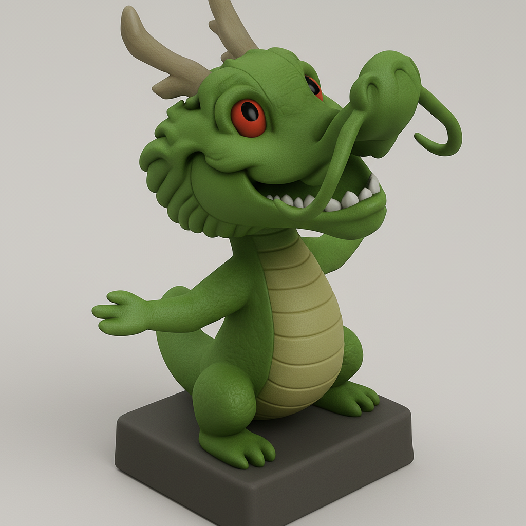 face anatomy 3d model-create 3d face model from photo_Whimsical Green Dragon Figure for 3D Printing