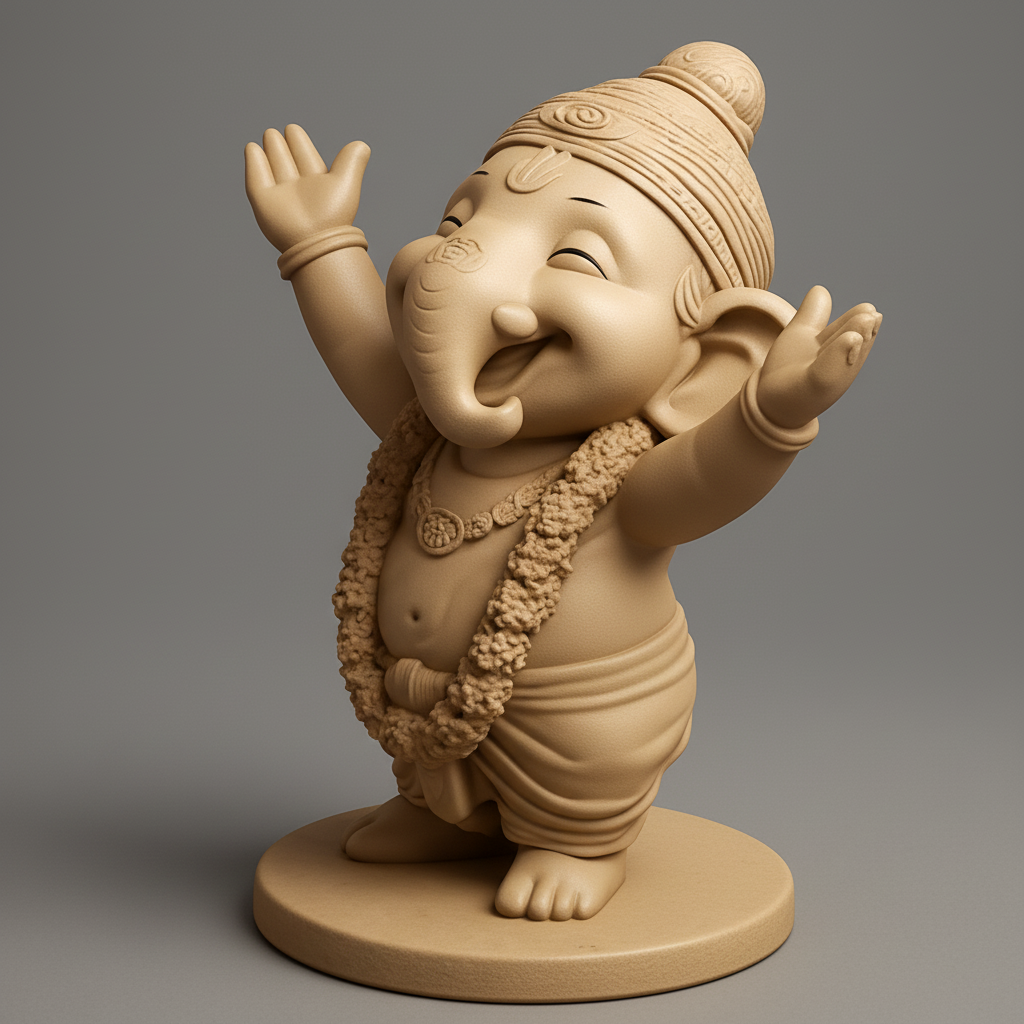 face anatomy 3d model-create 3d face model from photo_Happy Joyful Ganesha Idol - Easy 3D Print Sculpture