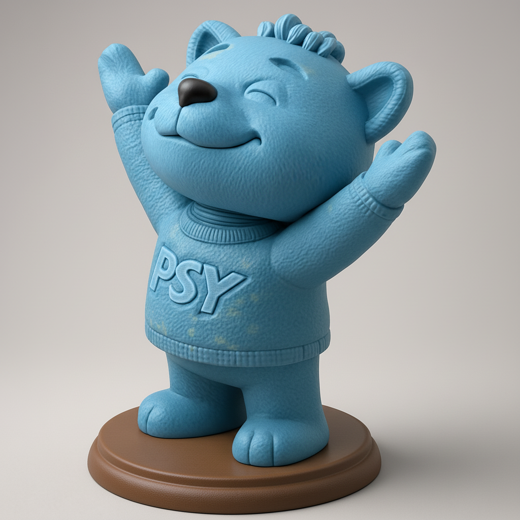 silhouette 3d printer maker-3d portrait printing_Happy PSY Bear Mascot - Welcoming Desk Decor
