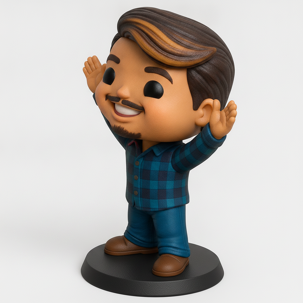 face to 3d model ai-3D portrait printing from photo_Friendly Funko-Style Plaid Shirt Character Figurine