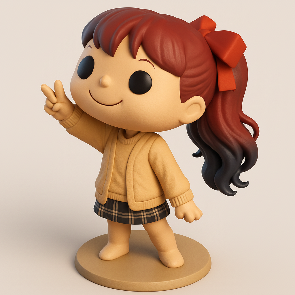 face to 3d model ai-3D portrait printing from photo_Adorable Chibi Girl Peace Sign Figure - Fun Collectible!
