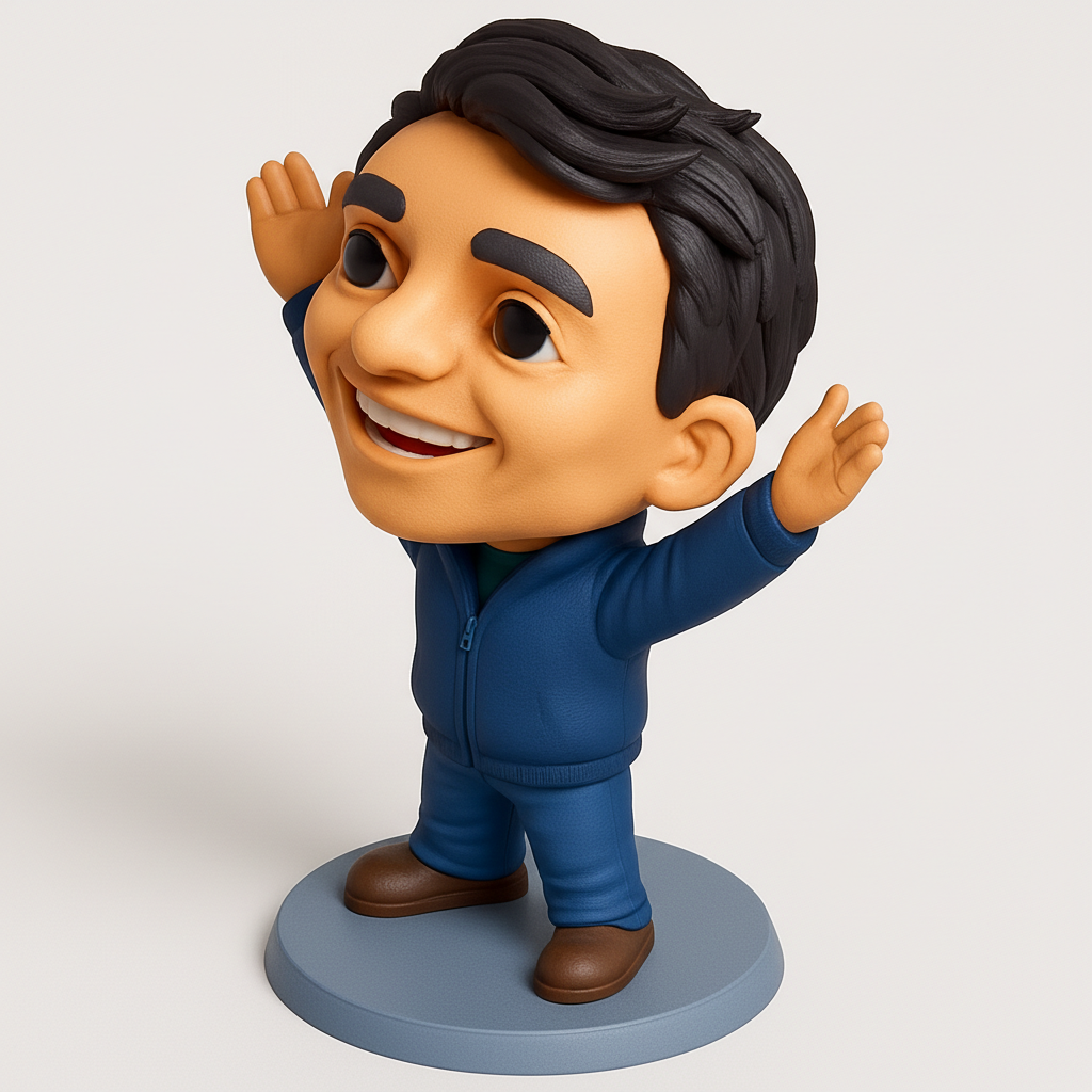 face to 3d model ai-3D portrait printing from photo_Cheerful Waving Man Figurine - Desk Buddy & Decor