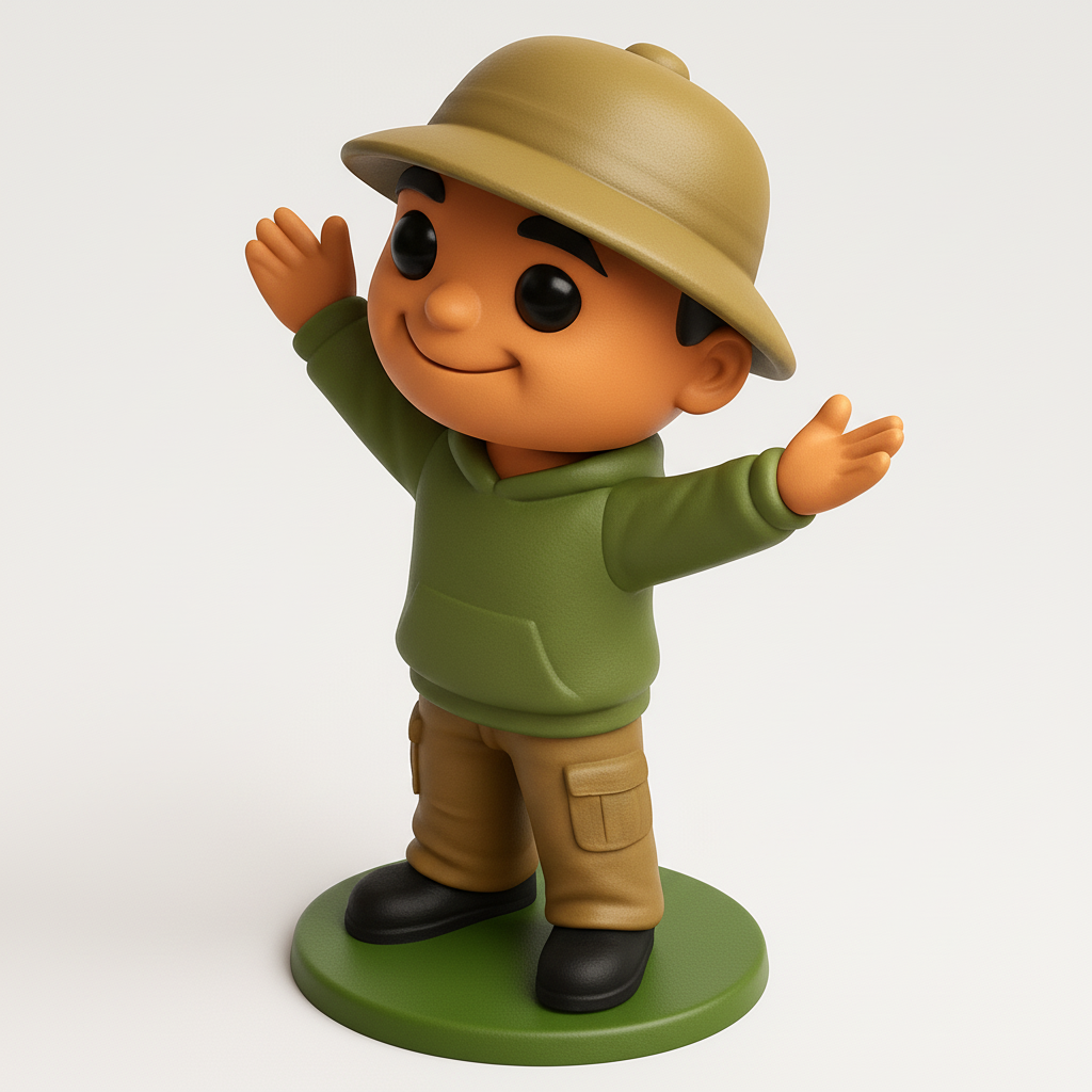 face to 3d model ai-3D portrait printing from photo_Smiling Explorer Buddy Figurine - Open Arms & Warm Vibe