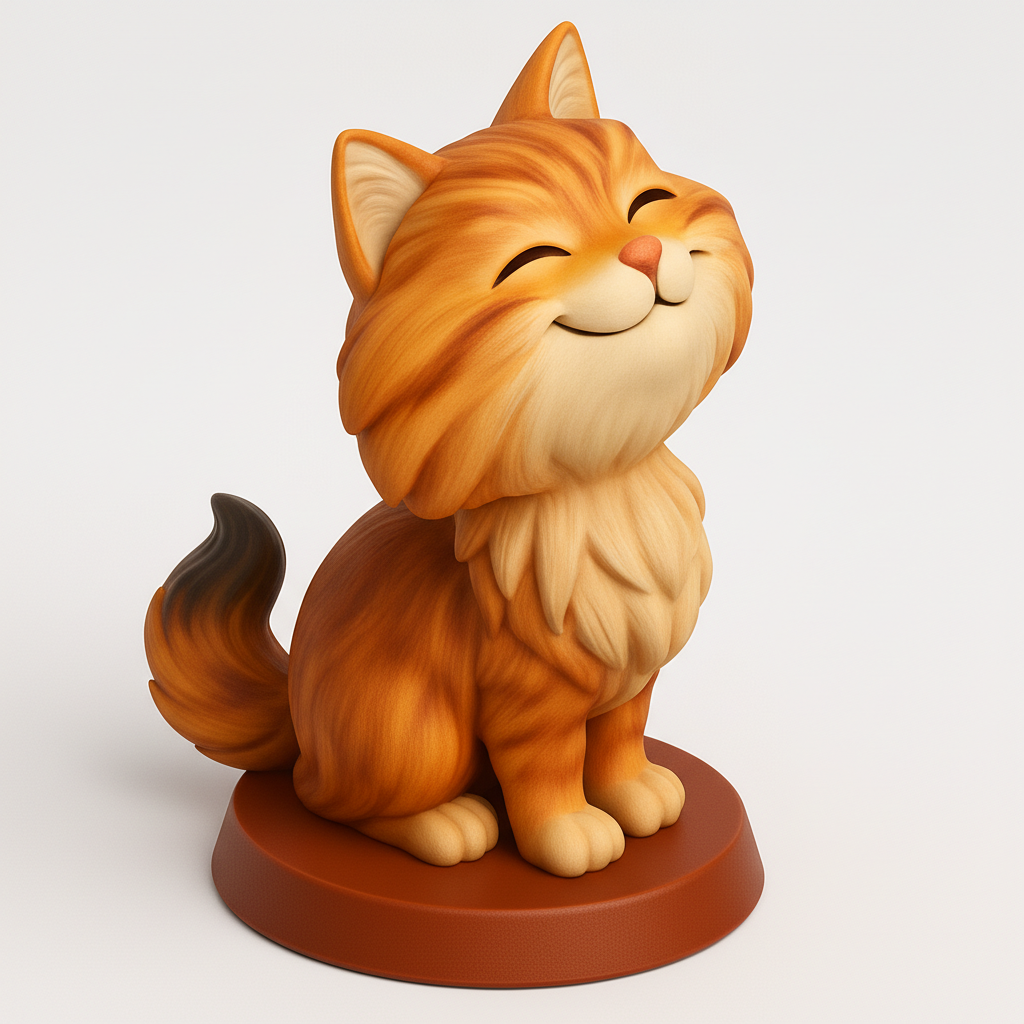 face to 3d model ai-3D portrait printing from photo_Joyful Smiling Ginger Cat Statue - Adorable Decor!