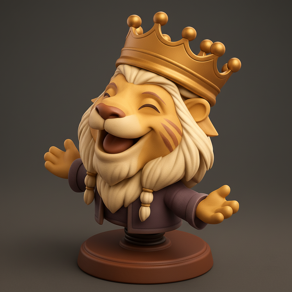 face anatomy 3d model-create 3d face model from photo_Happy King Lion Bobblehead - Cheerful Crowned Desk Buddy