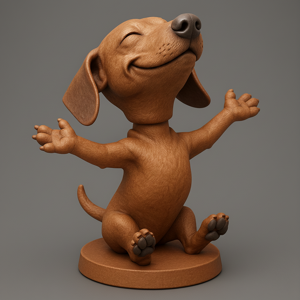 face anatomy 3d model-create 3d face model from photo_Joyful Dachshund Figurine for 3D Printing