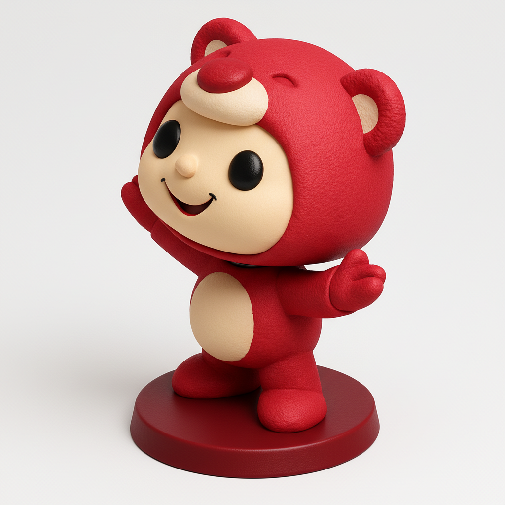 face to 3d model ai-3D portrait printing from photo_Wobbly Joy: Adorable Red Bear Bobblehead Desk Buddy