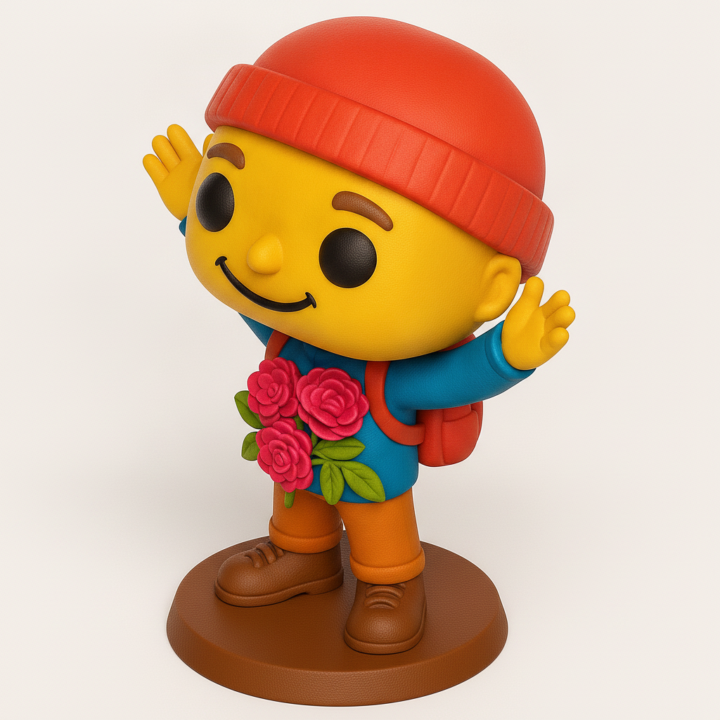 face anatomy 3d model-create 3d face model from photo_Cheerful Wanderer Figurine: Print Joy & Blooms!
