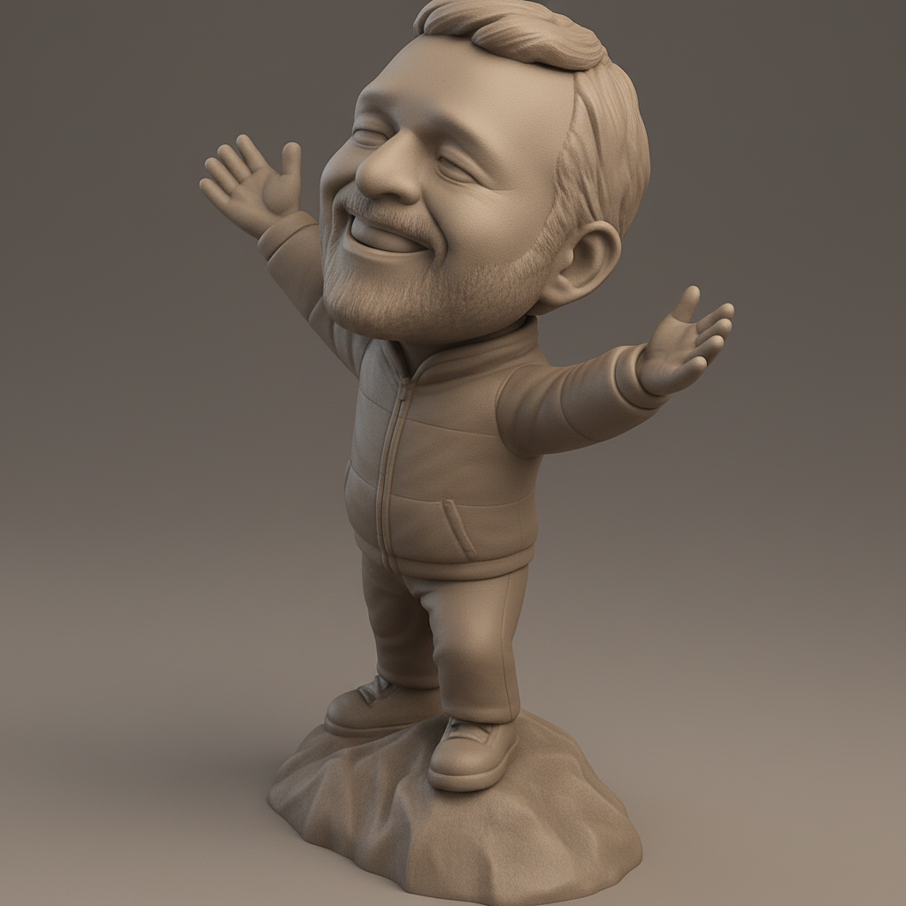 face anatomy 3d model-create 3d face model from photo_Uplifting Bobblehead: Triumph & Joy Statue