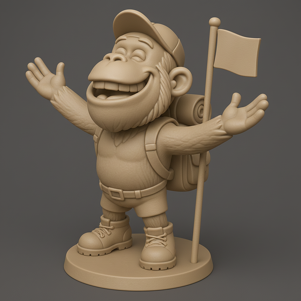 silhouette 3d printer maker-3d portrait printing_Cheerful Explorer Monkey Figurine