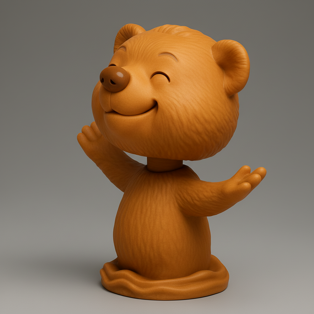 silhouette 3d printer maker-3d portrait printing_Smiling Bear Bobblehead: Your Joyful Desktop Companion