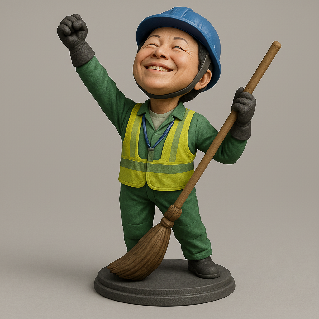 silhouette 3d printer maker-3d portrait printing_Cheerful Worker Figurine with Broom