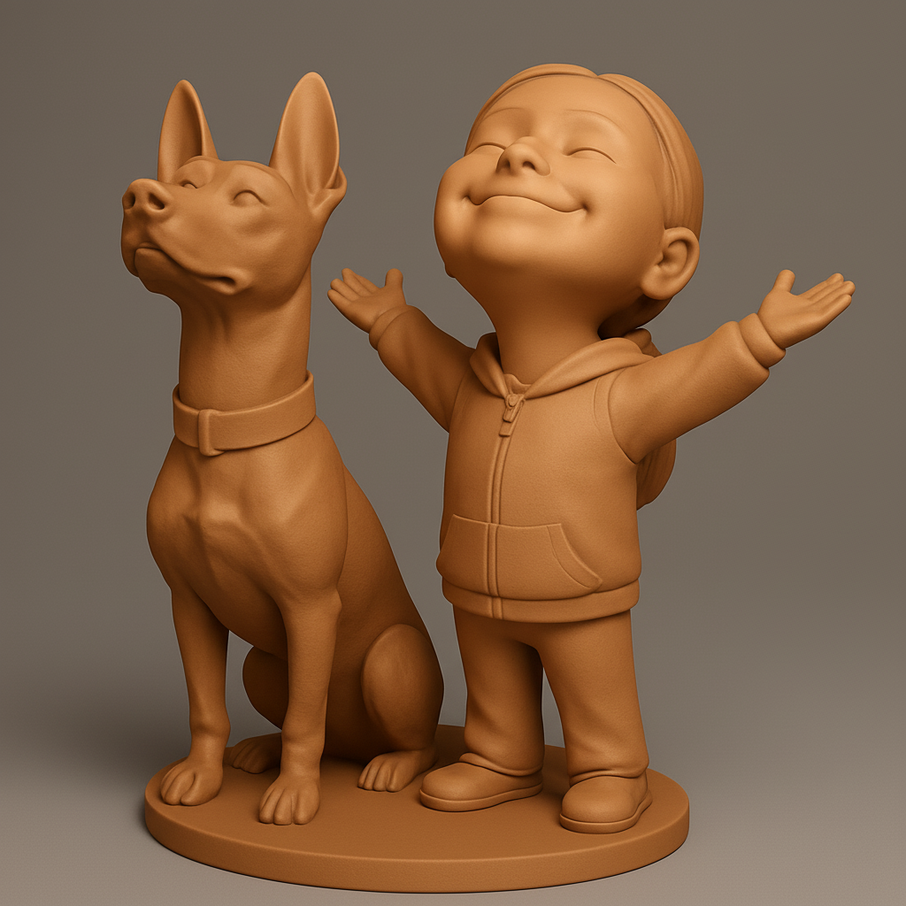 face anatomy 3d model-create 3d face model from photo_Wholesome Happiness: Child & Dog Friendship Statue