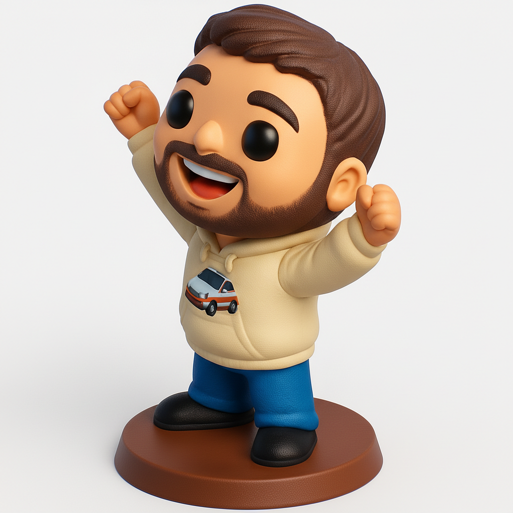 face to 3d model ai-3D portrait printing from photo_Cheery Bearded Car Enthusiast Funko-Style Model
