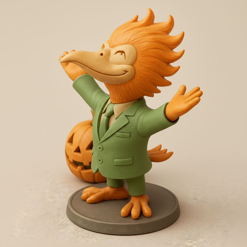 face anatomy 3d model-create 3d face model from photo_Cheerful Halloween Bird & Pumpkins - Festive Decor!