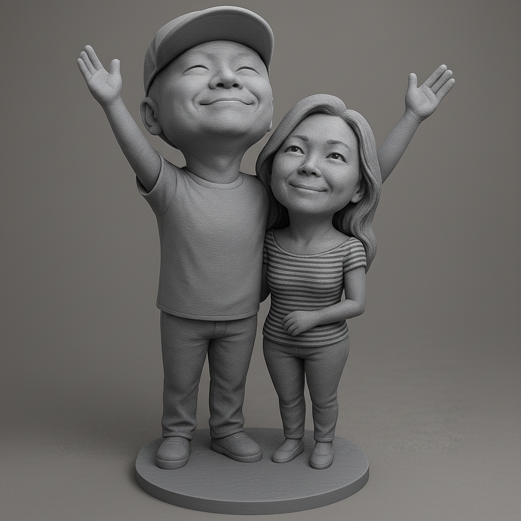 silhouette 3d printer maker-3d portrait printing_Joyful Couple Figurine for 3D Printing