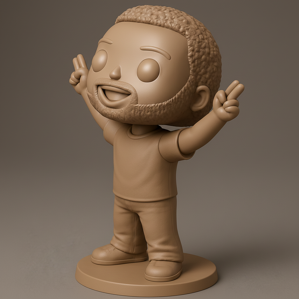 face to 3d model ai-3D portrait printing from photo_Joyful Funko-Style Peace Sign Character Figure