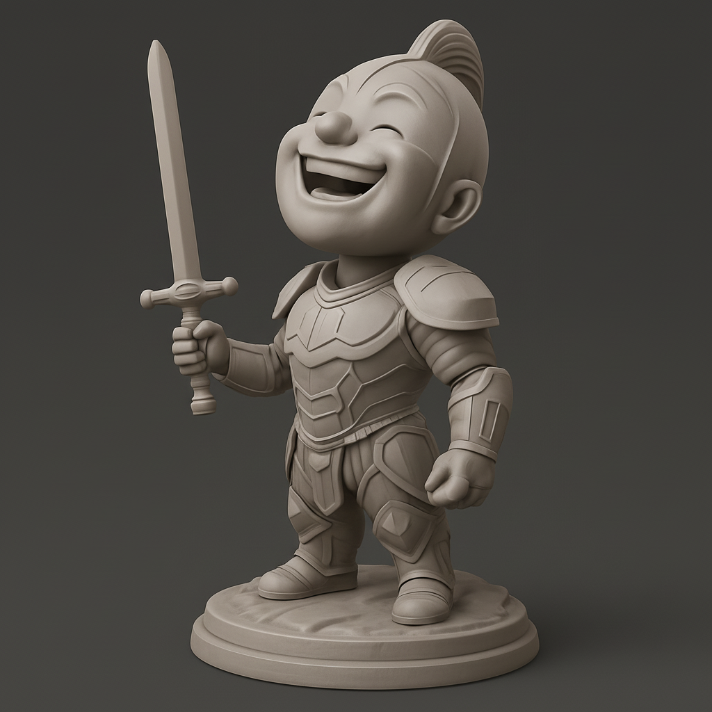 face to 3d model ai-3D portrait printing from photo_Joyful Chibi Knight Statue - Print Your Happy Hero!