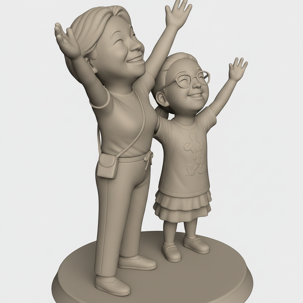 silhouette 3d printer maker-3d portrait printing_Joyful Duo: Grandparent & Child Figurine