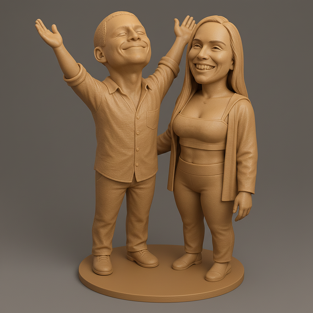 silhouette 3d printer maker-3d portrait printing_Joyful Couple Figurine for 3D Printing