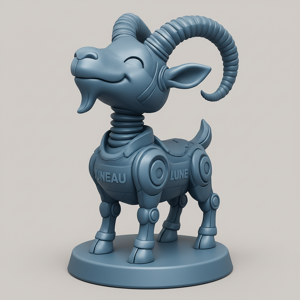 face to 3d model ai-3D portrait printing from photo_Cute Robotic Goat Figurine - Lune & Juneau Display