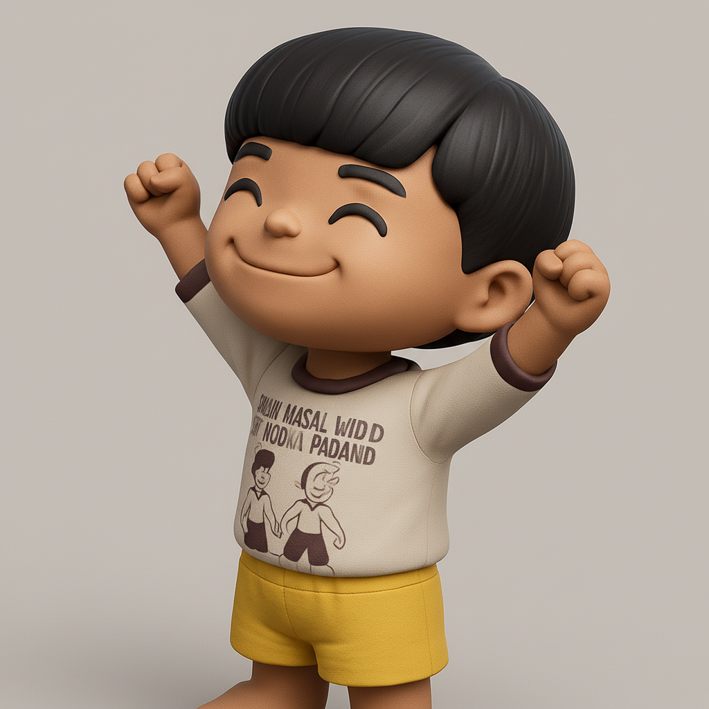 face anatomy 3d model-create 3d face model from photo_Joyful Cartoon Boy Figurine - Happy Pose Character Print