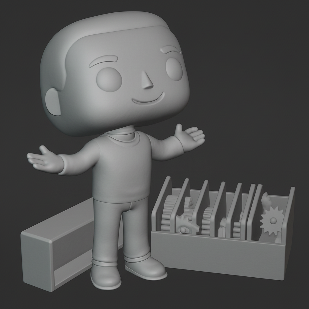 face to 3d model ai-3D portrait printing from photo_Funko-Style Character & Modular Gear Display Set