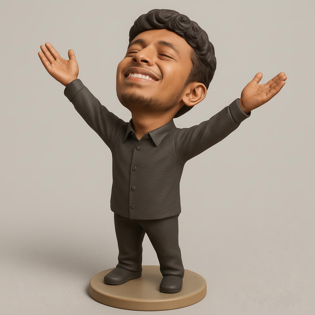 face anatomy 3d model-create 3d face model from photo_Embrace Joy: Smiling Man Celebration Bobblehead