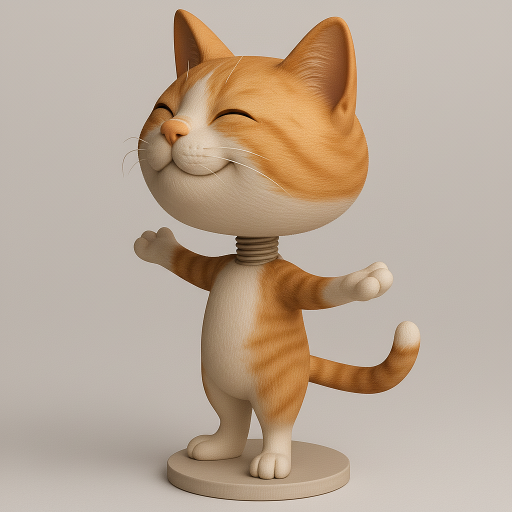 silhouette 3d printer maker-3d portrait printing_Joyful Cat Figurine for 3D Printing