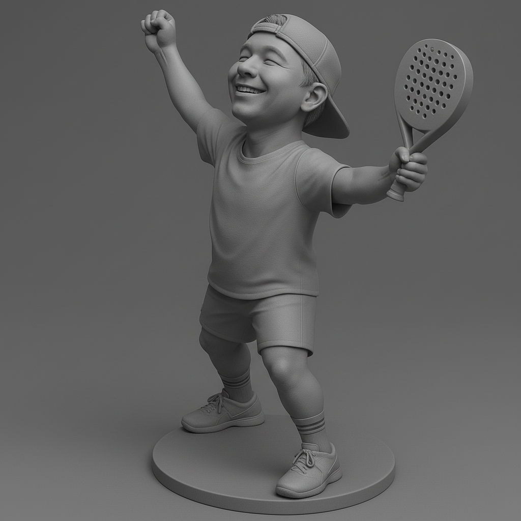 silhouette 3d printer maker-3d portrait printing_Joyful Young Tennis Champion Figurine