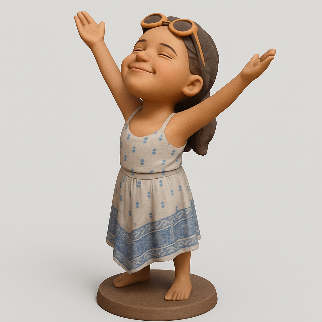 face to 3d model ai-3D portrait printing from photo_Happy Sun Seeker Figurine: Embrace Joy & Freedom!
