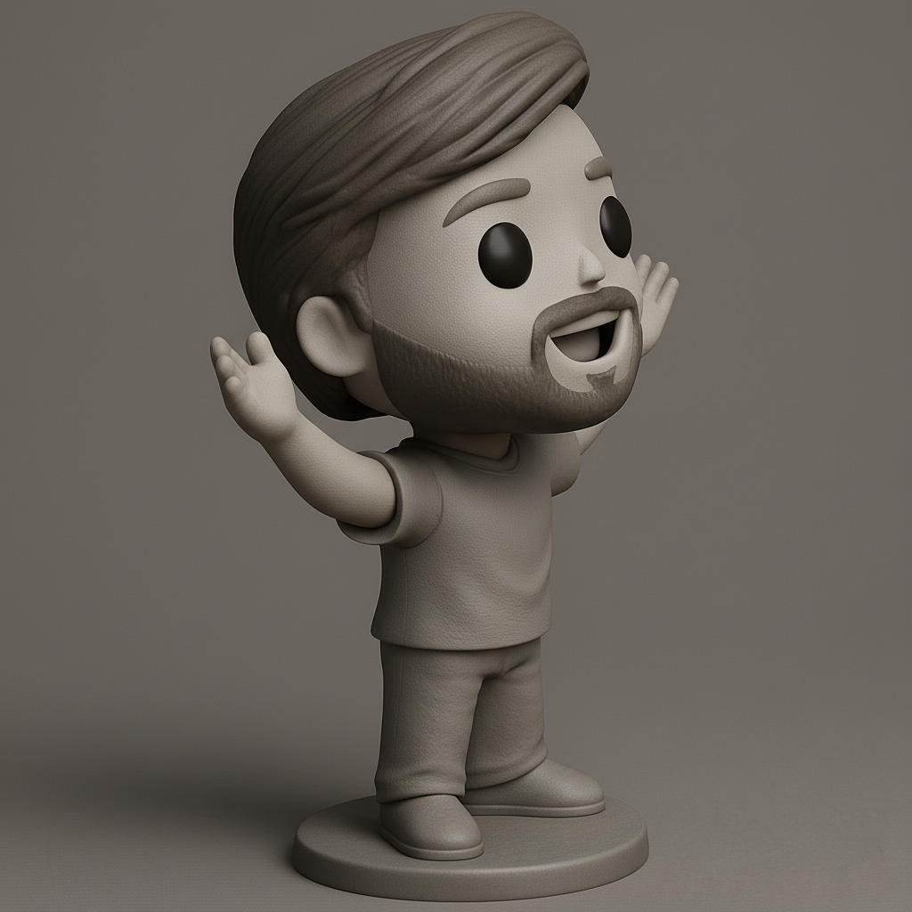 face anatomy 3d model-create 3d face model from photo_Enthusiastic Funko-Style Bearded Man Collectible