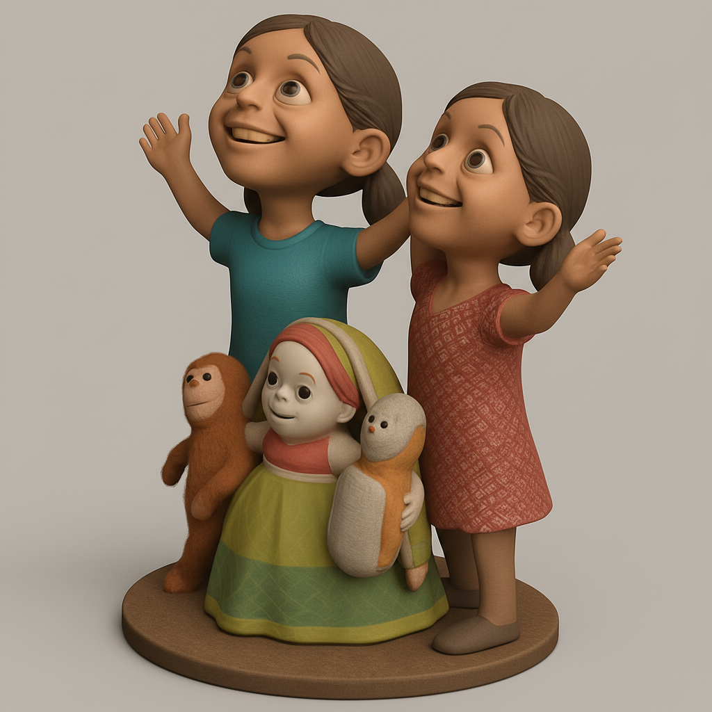 silhouette 3d printer maker-3d portrait printing_Uplifting Joy: Happy Girls & Adorable Companions