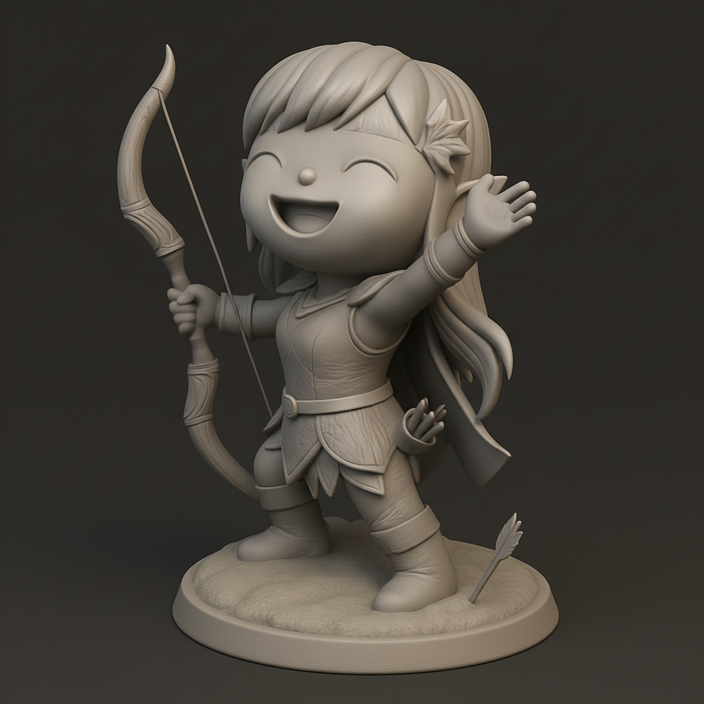 face anatomy 3d model-create 3d face model from photo_Chibi Elf Archer: Joyful Forest Guardian