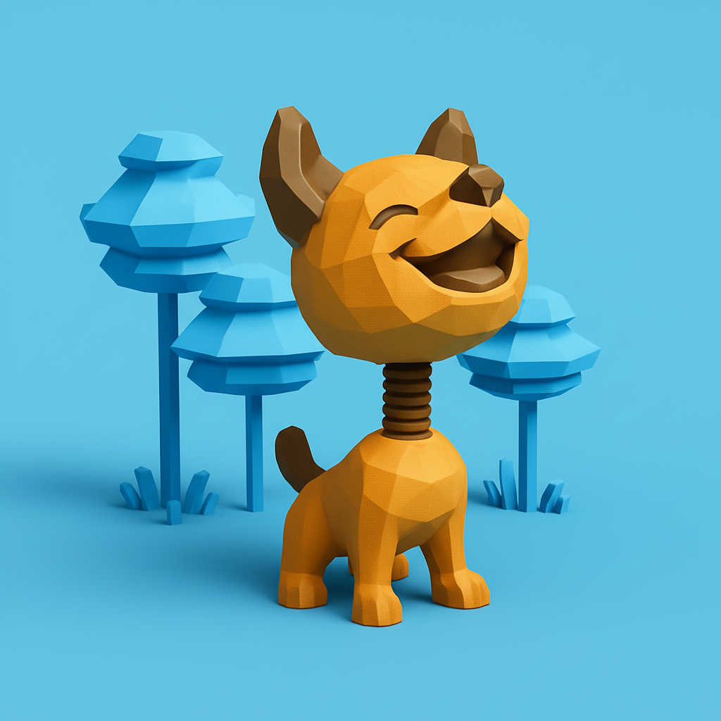 face to 3d model ai-3D portrait printing from photo_Cheery Low-Poly Bobblehead Dog for Joyful Prints
