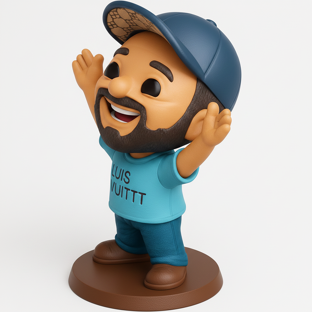 face to 3d model ai-3D portrait printing from photo_Cheerful Luis Vuittt Fan Figurine - Your Happy Desk Buddy